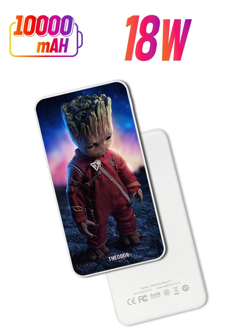 Theodor 10,000 mAh Super Fast Charging Ultra Compact Power Bank with Quick Charge & Power Delivery, Portable Charger For iPhone and Android Sad Groot - Image 1