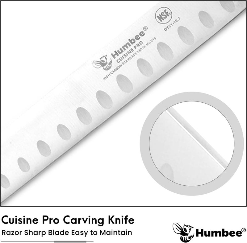 Humbee 10-Inch Chef Carving Knife with Granton Edge for Slicing Turkey Ham and Meat | NSF Certified | German Stainless Steel Blade | Dishwasher Safe Ergonomic Handle, DT-21 Series, Orange - Image 2