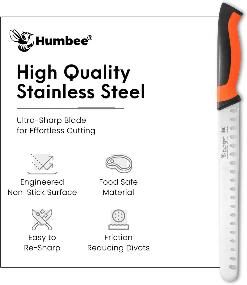 Humbee 10-Inch Chef Carving Knife with Granton Edge for Slicing Turkey Ham and Meat | NSF Certified | German Stainless Steel Blade | Dishwasher Safe Ergonomic Handle, DT-21 Series, Orange - Image 5