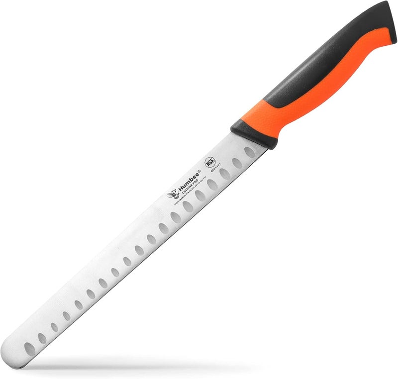 Humbee 10-Inch Chef Carving Knife with Granton Edge for Slicing Turkey Ham and Meat | NSF Certified | German Stainless Steel Blade | Dishwasher Safe Ergonomic Handle, DT-21 Series, Orange - Image 1