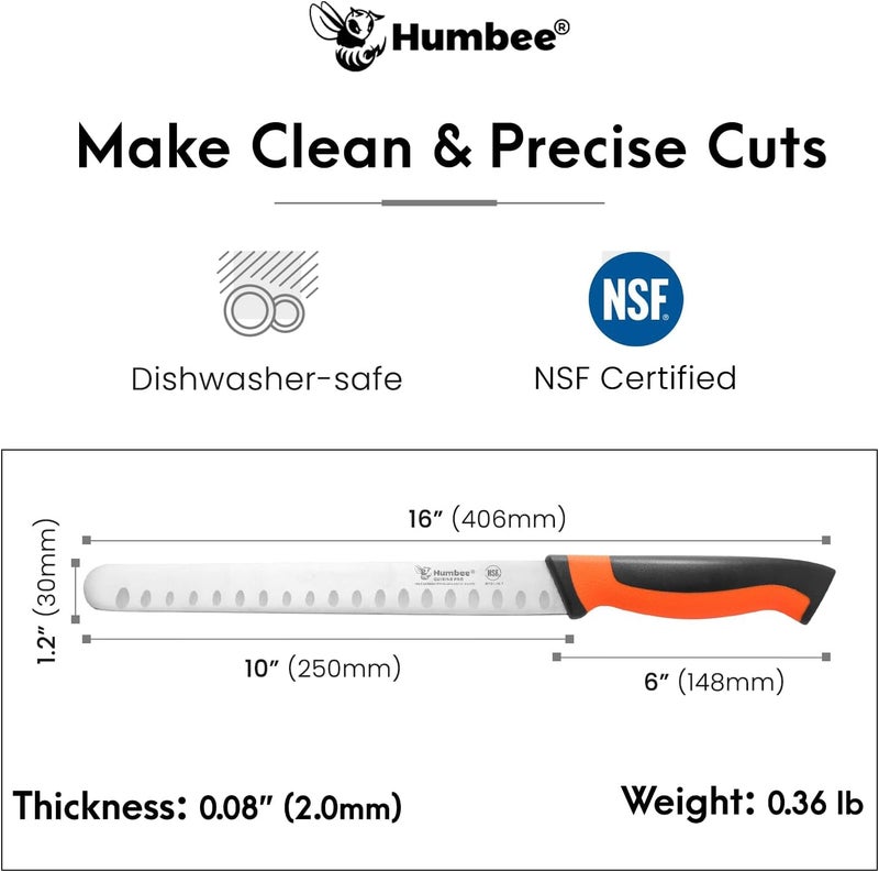Humbee 10-Inch Chef Carving Knife with Granton Edge for Slicing Turkey Ham and Meat | NSF Certified | German Stainless Steel Blade | Dishwasher Safe Ergonomic Handle, DT-21 Series, Orange - Image 4