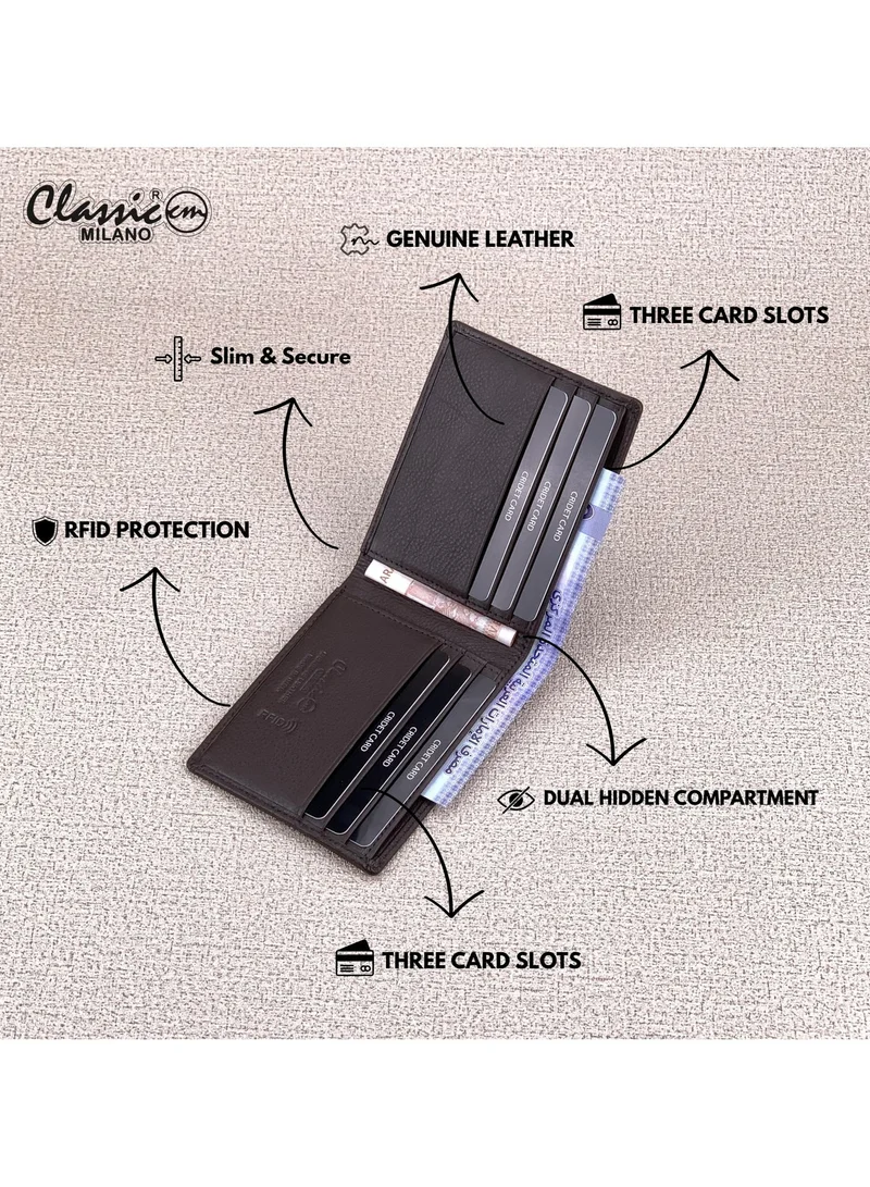Classic Milano Brown (CNH-2) Classic Milano Genuine Leather Wallet for Men – Slim Bifold Men’s Wallet with RFID Blocking, Multiple Card Slots – Stylish Mens Purse Wallets Gift for Husband, Father for Men | Best Price UAE