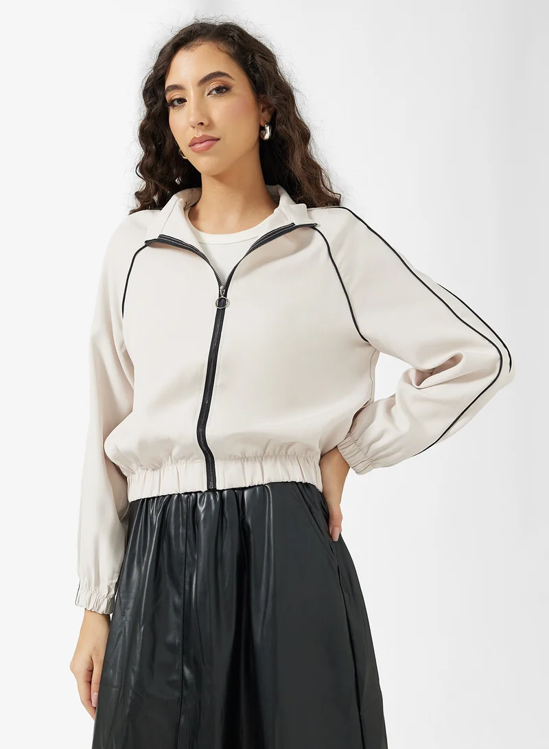 Ginger Contrast Trim Detail Zip Thru Athletic Jacket