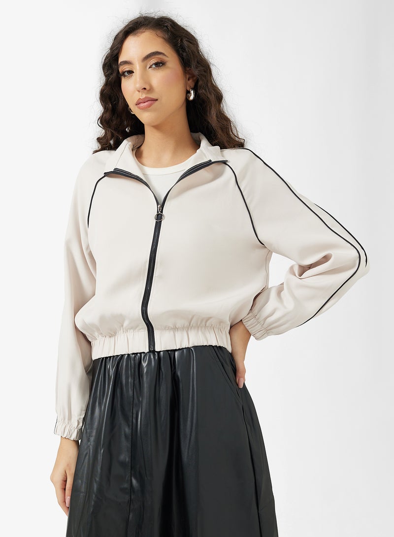 جينجر جاكيت رياضي بسحاب وتفاصيل متباينة - Image 1