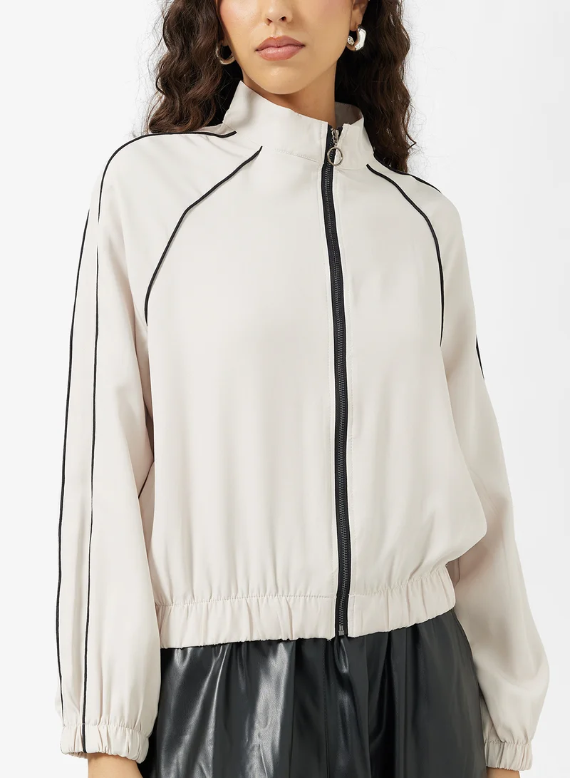 Ginger Contrast Trim Detail Zip Thru Athletic Jacket