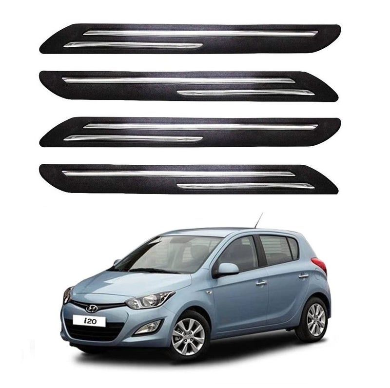 Bowrain Car Bumper Protector for Hyundai I-20 Old 2008-2011 - (Black, Chrome Strip) - Pack of 4 - Image 1