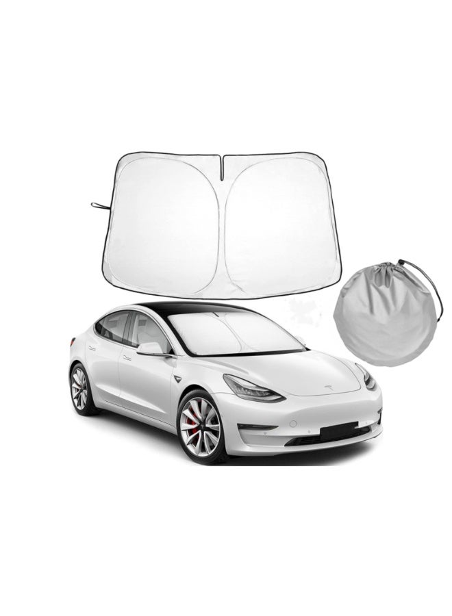 NOVOLAN Sunshade Heat Insulation Visor Sunscreen Front Glass Sunshade Compatible with Tesla Model 3 & Model Y, Perfect Fit Sun Protection Light-Blocking Easy to Install Foldable Portable Durable - Image 1