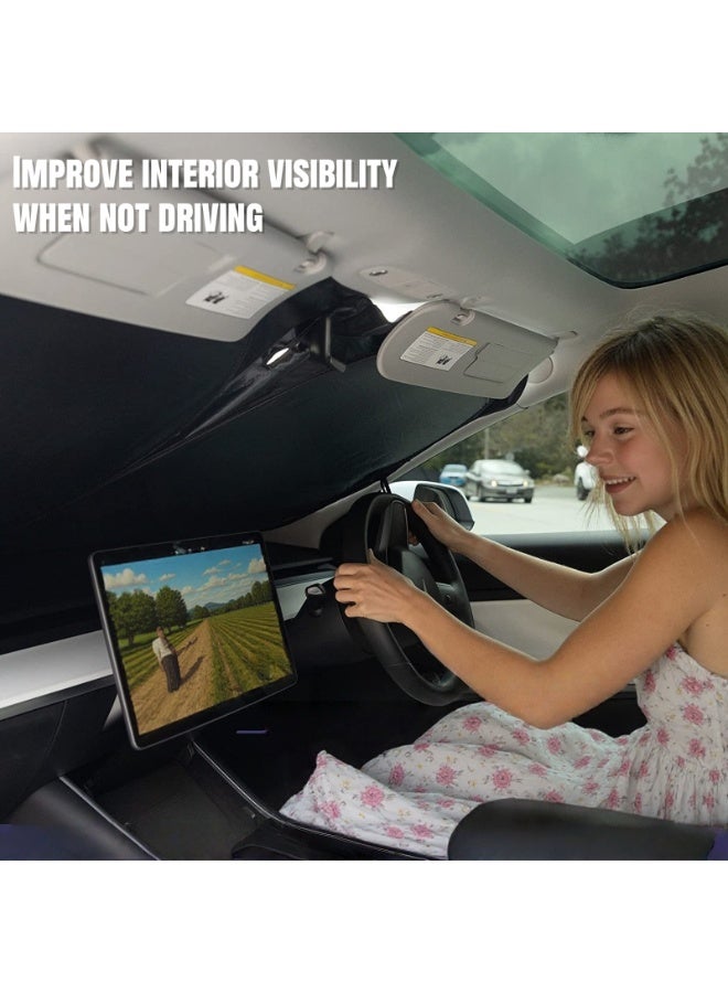 NOVOLAN Sunshade Heat Insulation Visor Sunscreen Front Glass Sunshade Compatible with Tesla Model 3 & Model Y, Perfect Fit Sun Protection Light-Blocking Easy to Install Foldable Portable Durable - Image 5