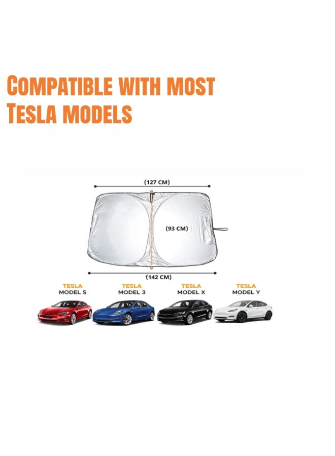 NOVOLAN Sunshade Heat Insulation Visor Sunscreen Front Glass Sunshade Compatible with Tesla Model 3 & Model Y, Perfect Fit Sun Protection Light-Blocking Easy to Install Foldable Portable Durable - Image 3
