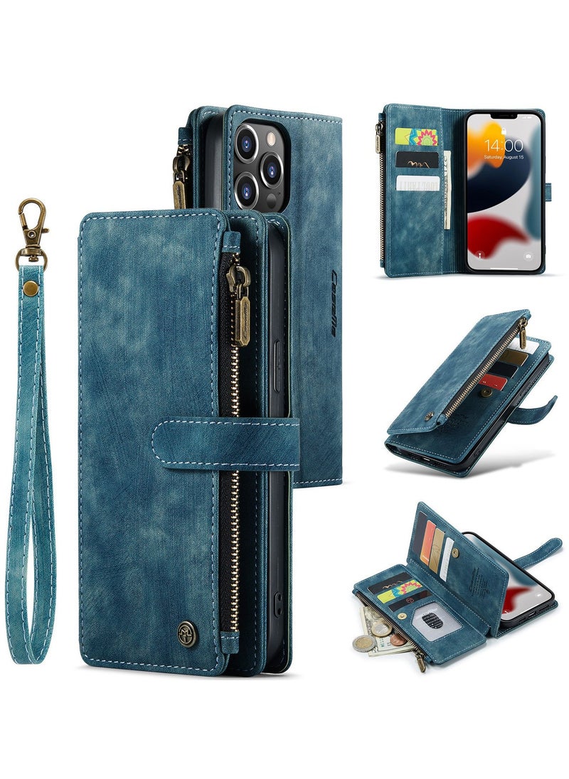 Case Me Case For iPhone 14 Pro Max Wallet, Zipper Leather Flip Cover Card Holder Cell Phone Cases  - Image 1