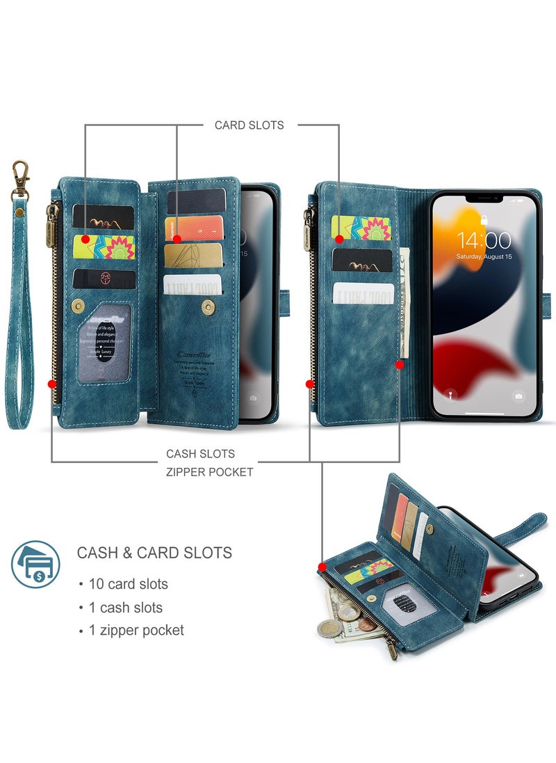 Case Me Case For iPhone 14 Pro Max Wallet, Zipper Leather Flip Cover Card Holder Cell Phone Cases  - Image 3
