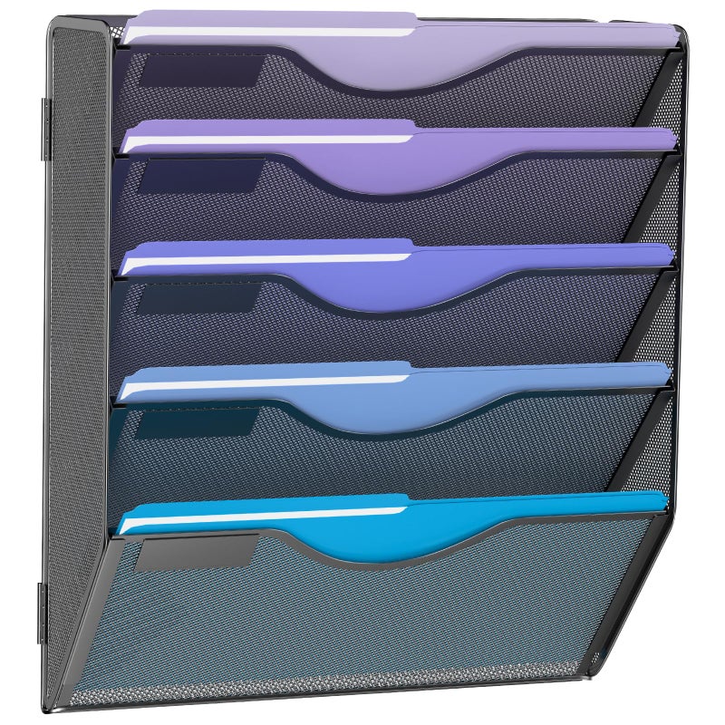 Gawerk 5 Tier Hanging Wall File Organizer, Mesh Mail Paper Orgnization Hanging File Folder Holder for Home Office, Black - Image 1