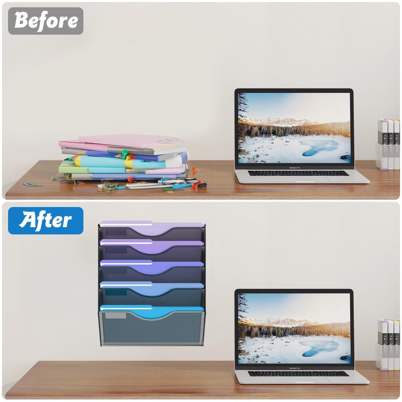 Gawerk 5 Tier Hanging Wall File Organizer, Mesh Mail Paper Orgnization Hanging File Folder Holder for Home Office, Black - Image 4