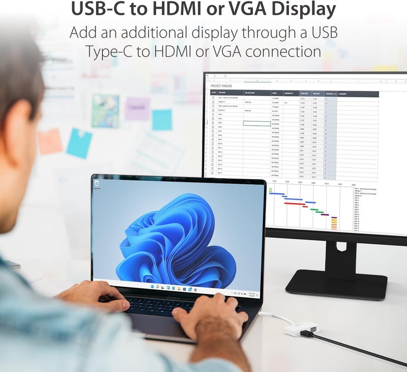 J5 Create USB-C to HDMI/VGA Adapter - Support 4K60Hz HDMI or 1080p VGA, Mirror and Extended Mode - Compatible with iPad Pro, MacBook, Surface Laptop and Thunderbolt 3/4 (JCA174) - Image 2