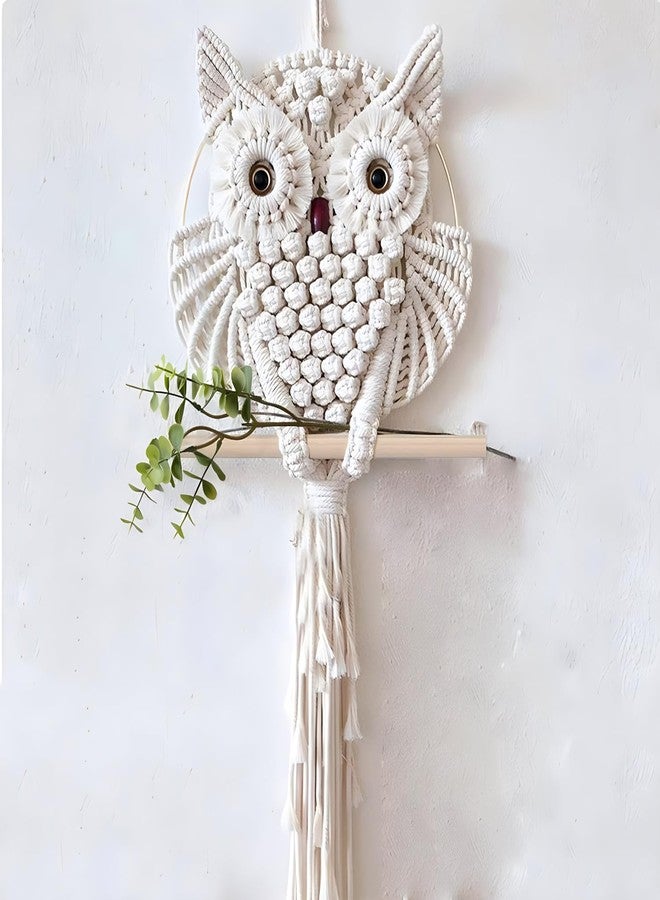 TBACW Owl Wall Hanging Tapestry - Hand Woven Boho Wall Art for Living Room, Bedroom, Home Decor (White Owl) - Image 1
