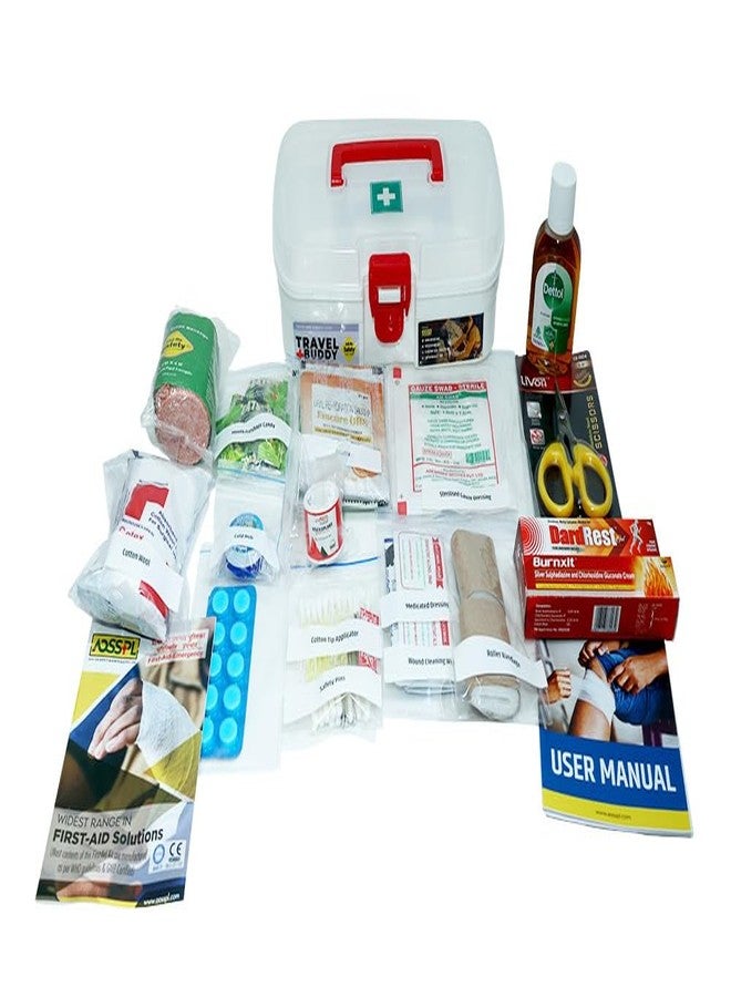 Tool Zone ® Travel Buddy Plastic First Aid Kit With Medicines useful for Domestic and Industrial use (Content -64 Pcs of Medicines with Plastic Milton Box) (1 Pc- White) - Image 2