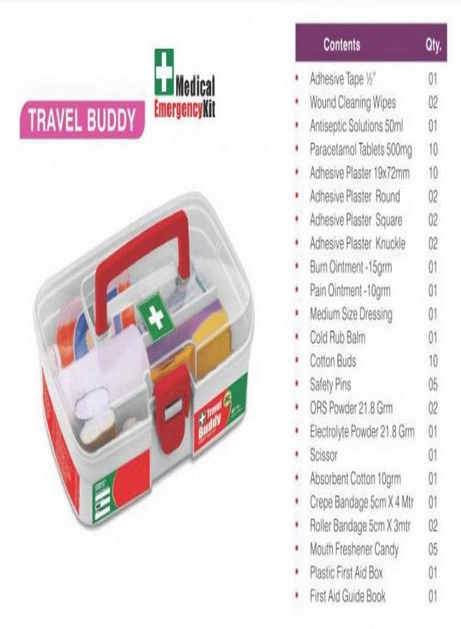 Tool Zone ® Travel Buddy Plastic First Aid Kit With Medicines useful for Domestic and Industrial use (Content -64 Pcs of Medicines with Plastic Milton Box) (1 Pc- White) - Image 4