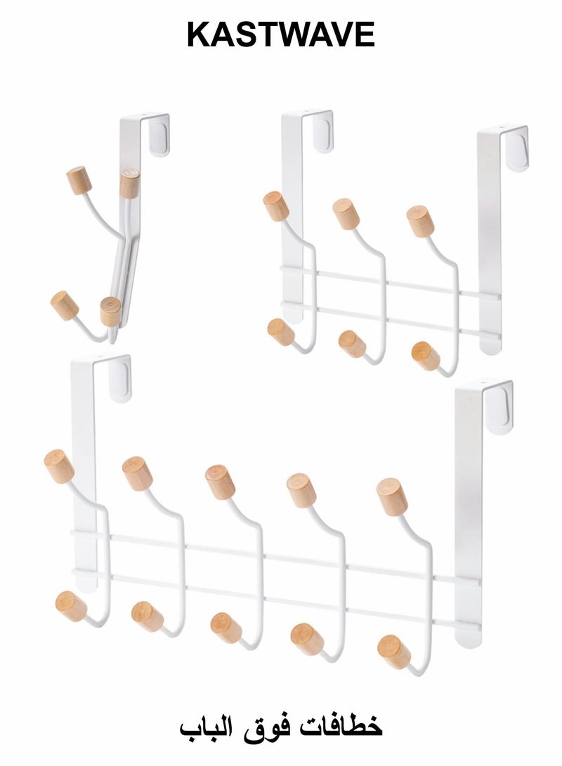 KASTWAVE Over The Door Hooks, Sturdy Metal Over The Door Hanger with Wooden Edge (3 Pcs Set, 20 Hooks) - Image 1