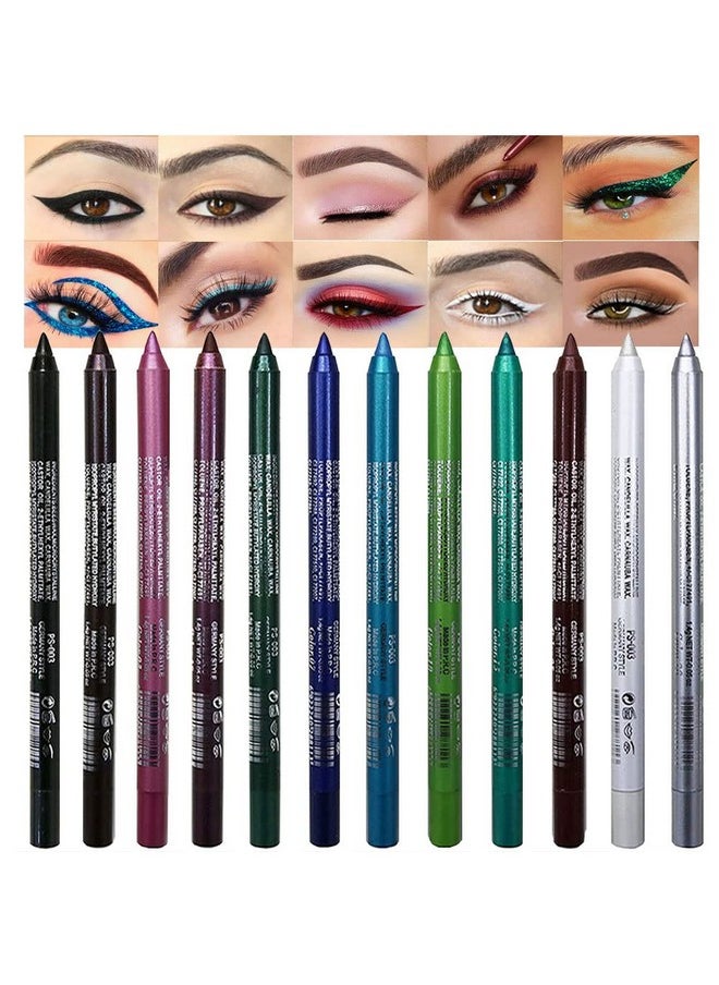 evpct 12Pcs Purple And Green Blue Brown White Colored Gel Glitter Eyeliner Pencils Pen Set Lapiz Delineadores De Colores Para Ojos Contra El Agua Eye Liner Liquid Liner Women Waterproof Smudge Proof  - Image 1