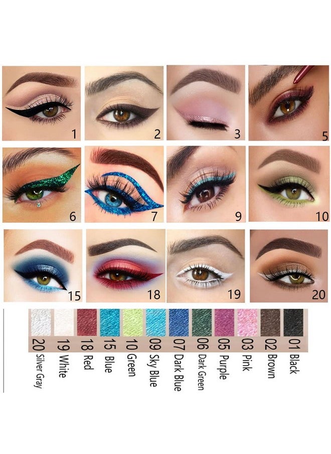 evpct 12Pcs Purple And Green Blue Brown White Colored Gel Glitter Eyeliner Pencils Pen Set Lapiz Delineadores De Colores Para Ojos Contra El Agua Eye Liner Liquid Liner Women Waterproof Smudge Proof  - Image 3