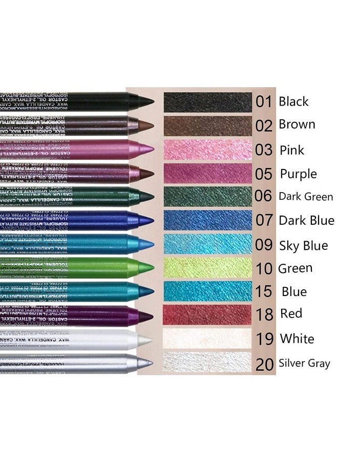 evpct 12Pcs Purple And Green Blue Brown White Colored Gel Glitter Eyeliner Pencils Pen Set Lapiz Delineadores De Colores Para Ojos Contra El Agua Eye Liner Liquid Liner Women Waterproof Smudge Proof  - Image 4