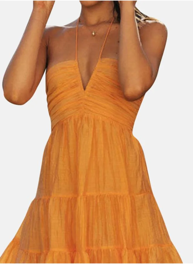 يونيكي Yellow Shoulder Straps Fit & Flare Dress