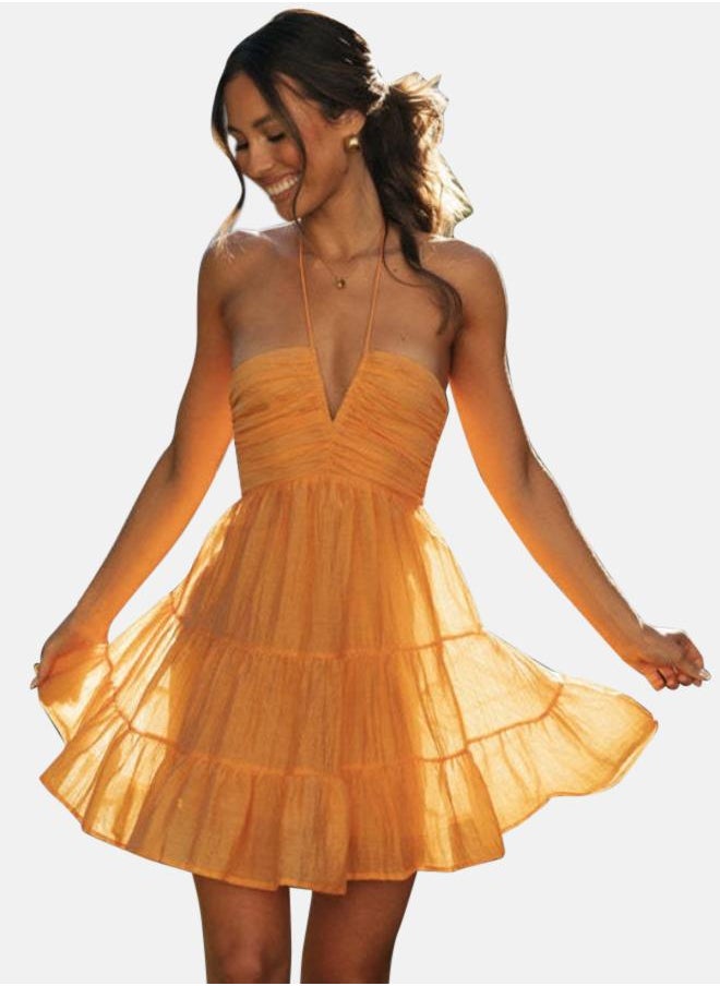 YUNIQEE Yellow Shoulder Straps Fit & Flare Dress  - Image 3