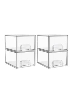 LENND 4 Pack Clear Stackable Storage Drawers, 4.4'' Tall Acrylic Bathroom Makeup Organizer,Plastic Storage Bins For Vanity, Undersink, Kitchen Cabinets, Pantry, Home Organization  - Image 1
