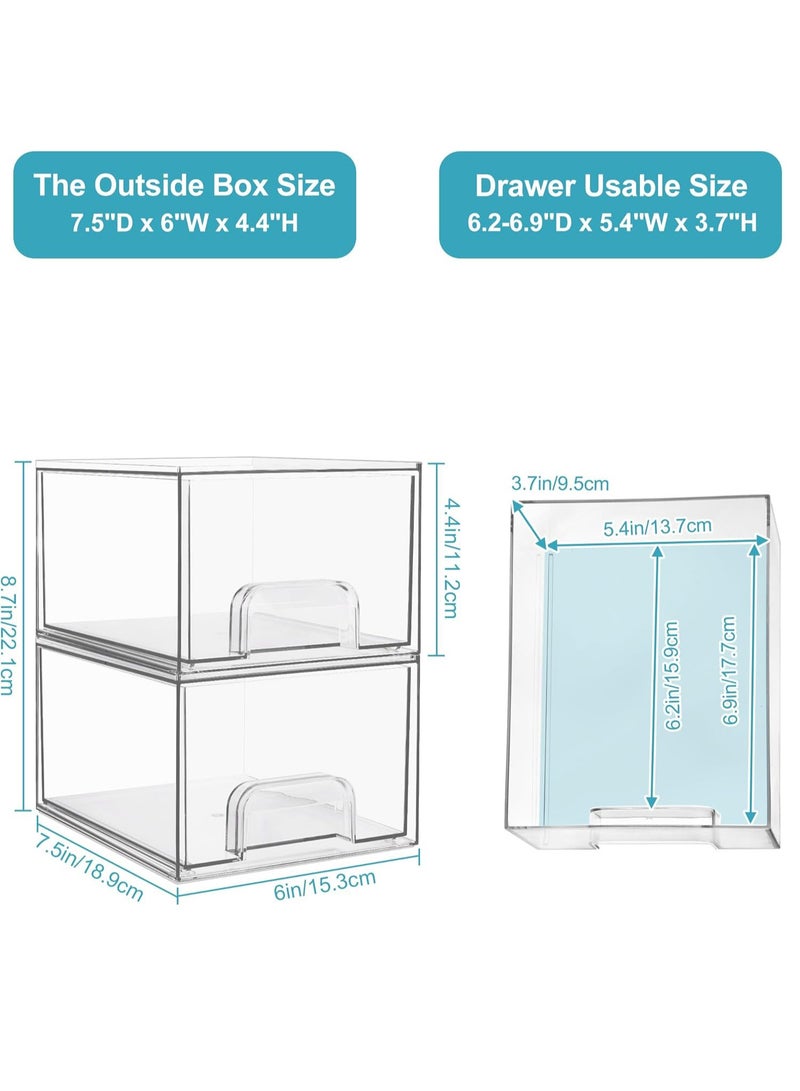 LENND 4 Pack Clear Stackable Storage Drawers, 11cm Tall Acrylic Bathroom Makeup Organizer,Plastic Storage Bins For Vanity, Undersink, Kitchen Cabinets, Pantry, Home Organization  - Image 3