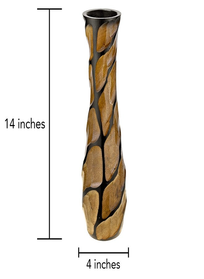 AeraVida Beautifully Hand Carved Etched Mango Tree Wood Vase | 14 inch | Classic Flower Vase | Mango Tree Wood Flower Vase | Handmade Home Office Table Vase (Brown) - Image 5