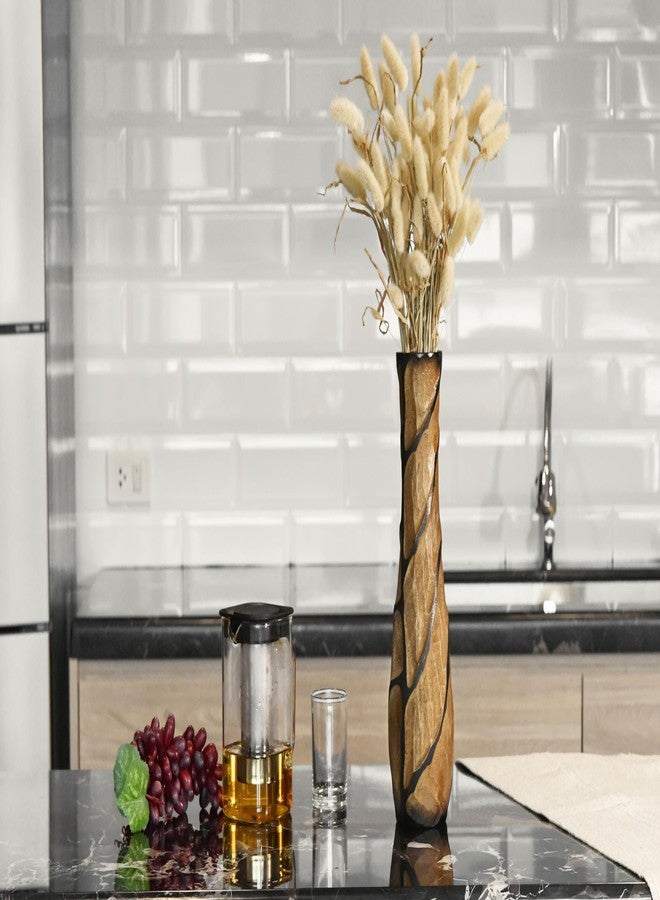 AeraVida Beautifully Hand Carved Etched Mango Tree Wood Vase | 14 inch | Classic Flower Vase | Mango Tree Wood Flower Vase | Handmade Home Office Table Vase (Brown) - Image 2