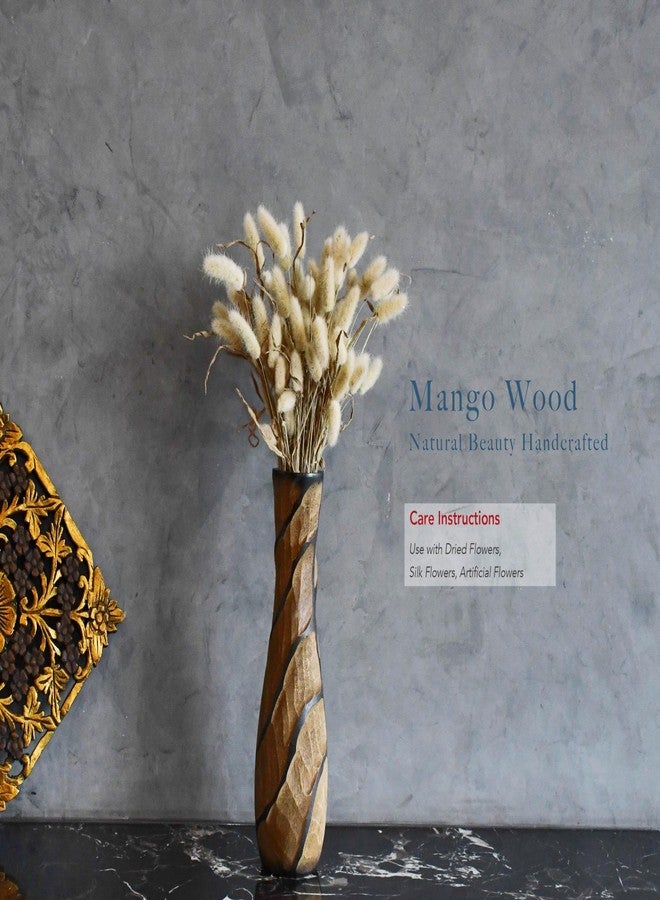 AeraVida Beautifully Hand Carved Etched Mango Tree Wood Vase | 14 inch | Classic Flower Vase | Mango Tree Wood Flower Vase | Handmade Home Office Table Vase (Brown) - Image 4