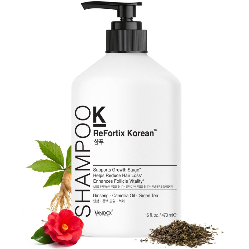 VANIDOX ReFortix Korean Shampoo, Enriched with Ginseng, Green Tea, and Camellia Oil, Supports Growth Stage and Helps Reduce Hair Loss for Stronger Hair (16 fl oz) - Image 1