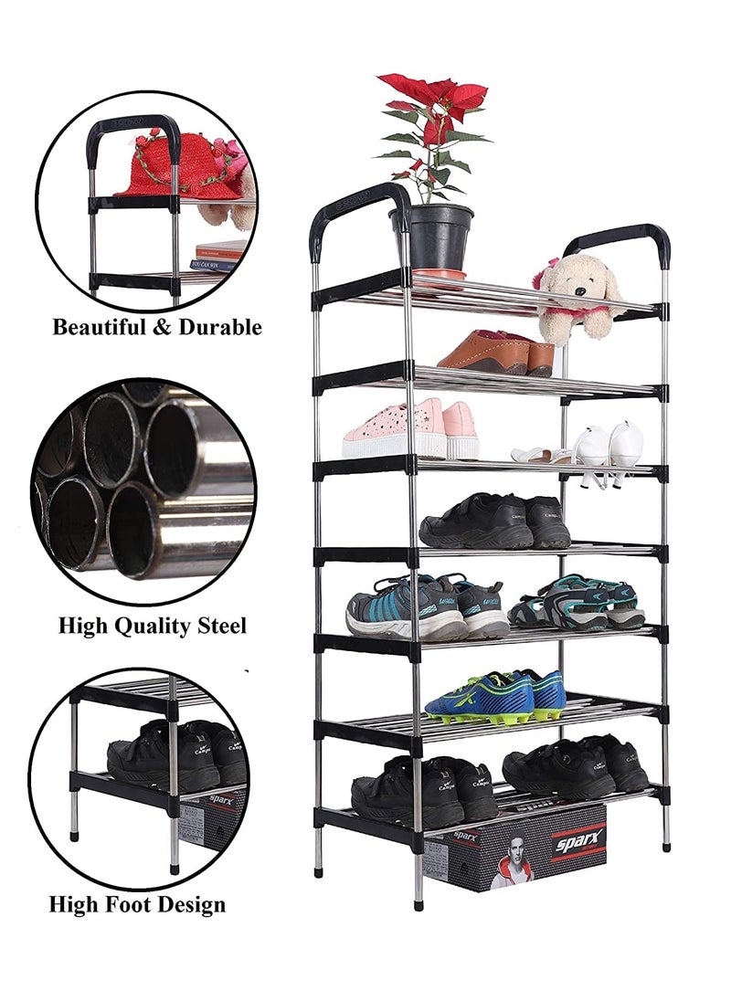 Three Secondz Three Secondz Steel Book Shelf for Study Room Office Racks and Shelves of Steel Rack Plastic Shoe Racks for Home Iron Shoe Racks Metal 7 Shelve Black  - Image 4