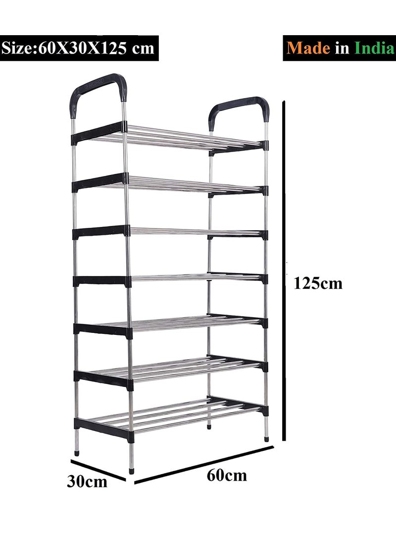 Three Secondz Three Secondz Steel Book Shelf for Study Room Office Racks and Shelves of Steel Rack Plastic Shoe Racks for Home Iron Shoe Racks Metal 7 Shelve Black  - Image 2