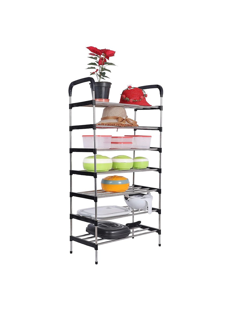 Three Secondz Three Secondz Steel Book Shelf for Study Room Office Racks and Shelves of Steel Rack Plastic Shoe Racks for Home Iron Shoe Racks Metal 7 Shelve Black  - Image 3