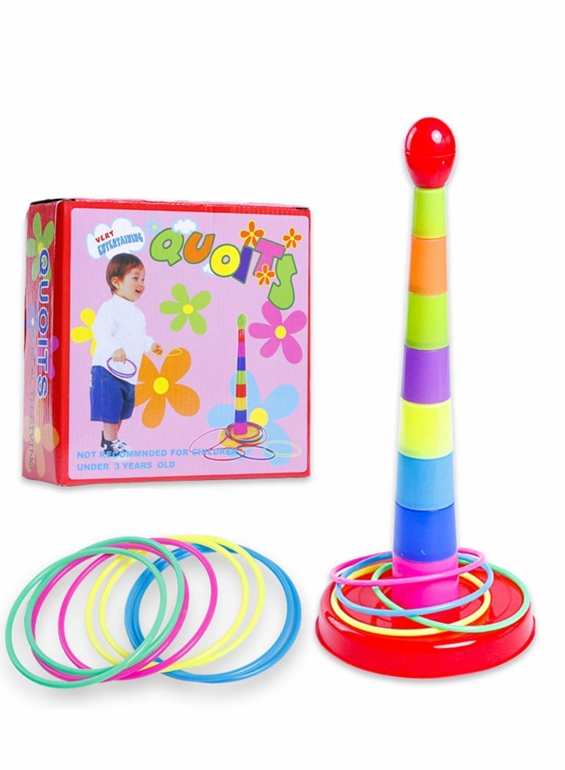 Stacking Cups Kids Ring Toss Cast Circle Sets Game, Stack Up Nesting Tower Colorful Toy Early Game Gifts, 8 Layer Rainbow Building Cup and Circles - Image 5