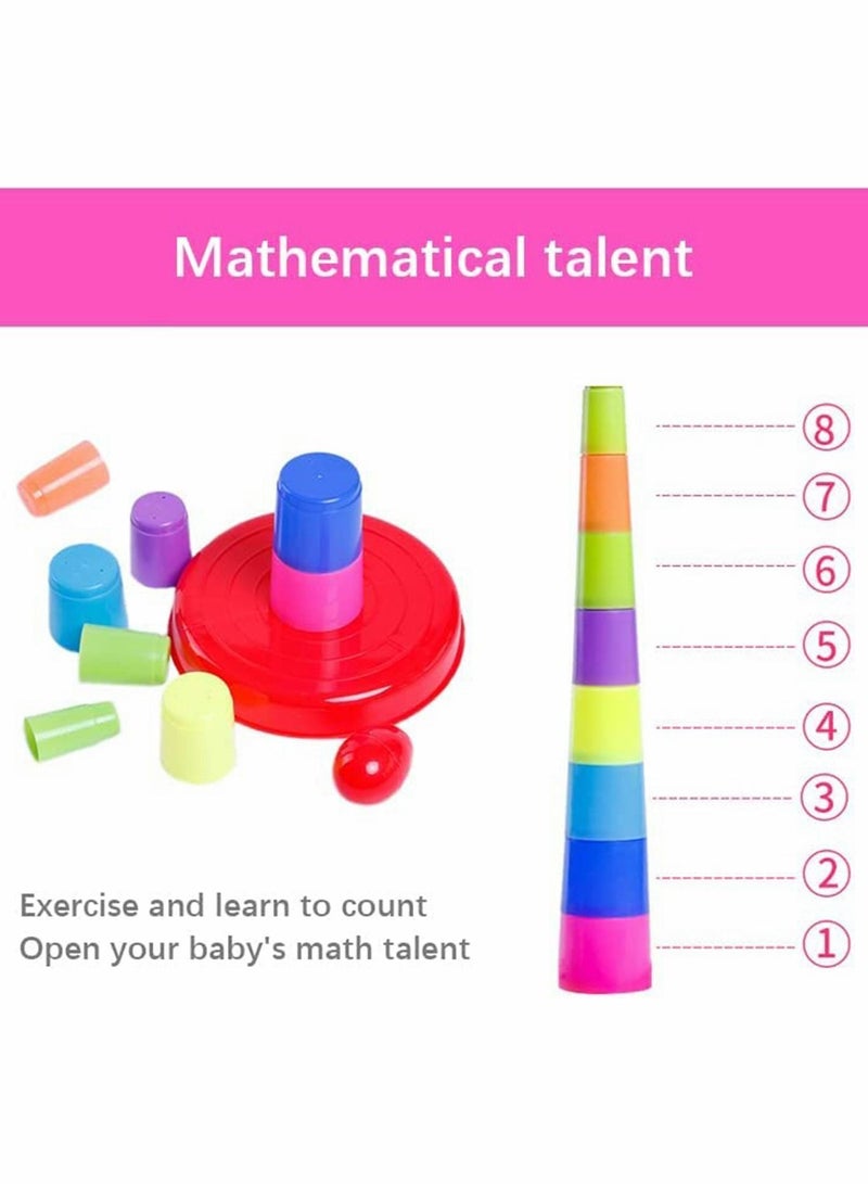 Stacking Cups Kids Ring Toss Cast Circle Sets Game, Stack Up Nesting Tower Colorful Toy Early Game Gifts, 8 Layer Rainbow Building Cup and Circles - Image 2