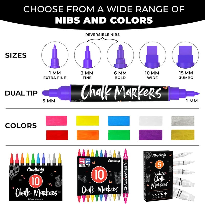 Chalkola Liquid Chalk Markers (10 Pack) with Gold & Silver - Fine Tip Dry Erase Marker Pens for Blackboard, Windows, Chalkboard Signs, Bistro - 3mm Reversible Tip Multi-market matching options - Image 2