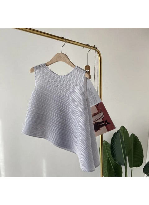 Simple Versatile Slimming Asymmetrical Solid Color Pleated Sleeveless Vest Unique Design High End Multicolor Tank Top silver gray vest