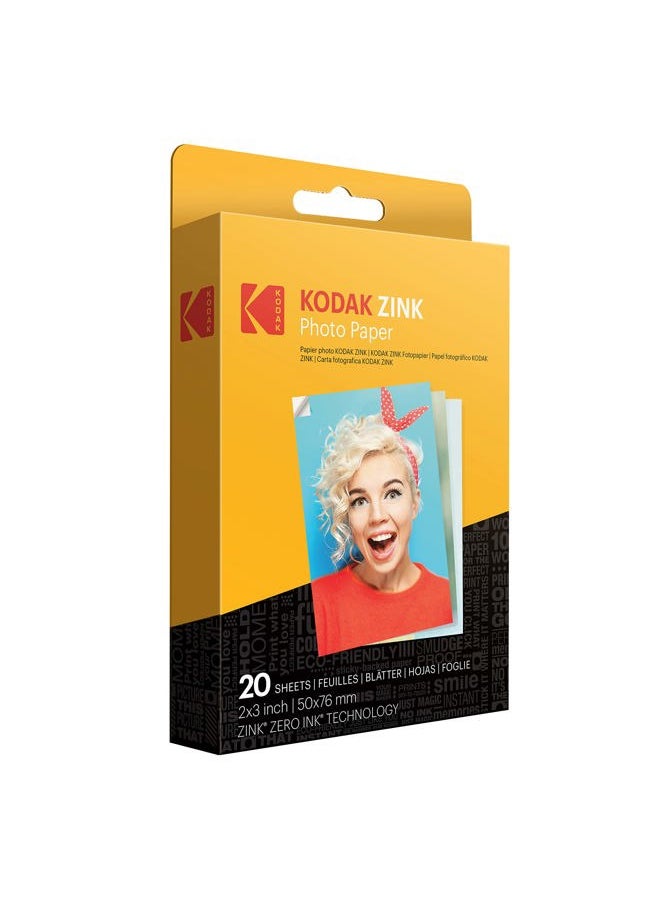 Zink Zink KODAK 2"x3" Premium Photo Paper (20 Sheets) Compatible with KODAK Smile, KODAK Step, PRINTOMATIC  - Image 1