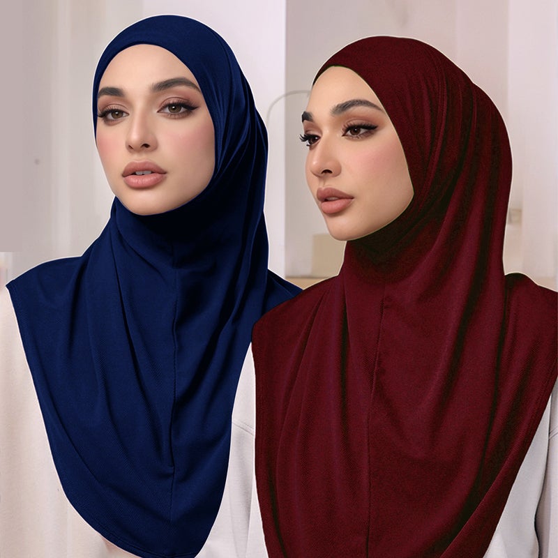 حجاب نسائي، قبعة حجاب مريحة مع غطاء للذقن - نسيج سادة، مناسب لجميع الفصول - Image 2