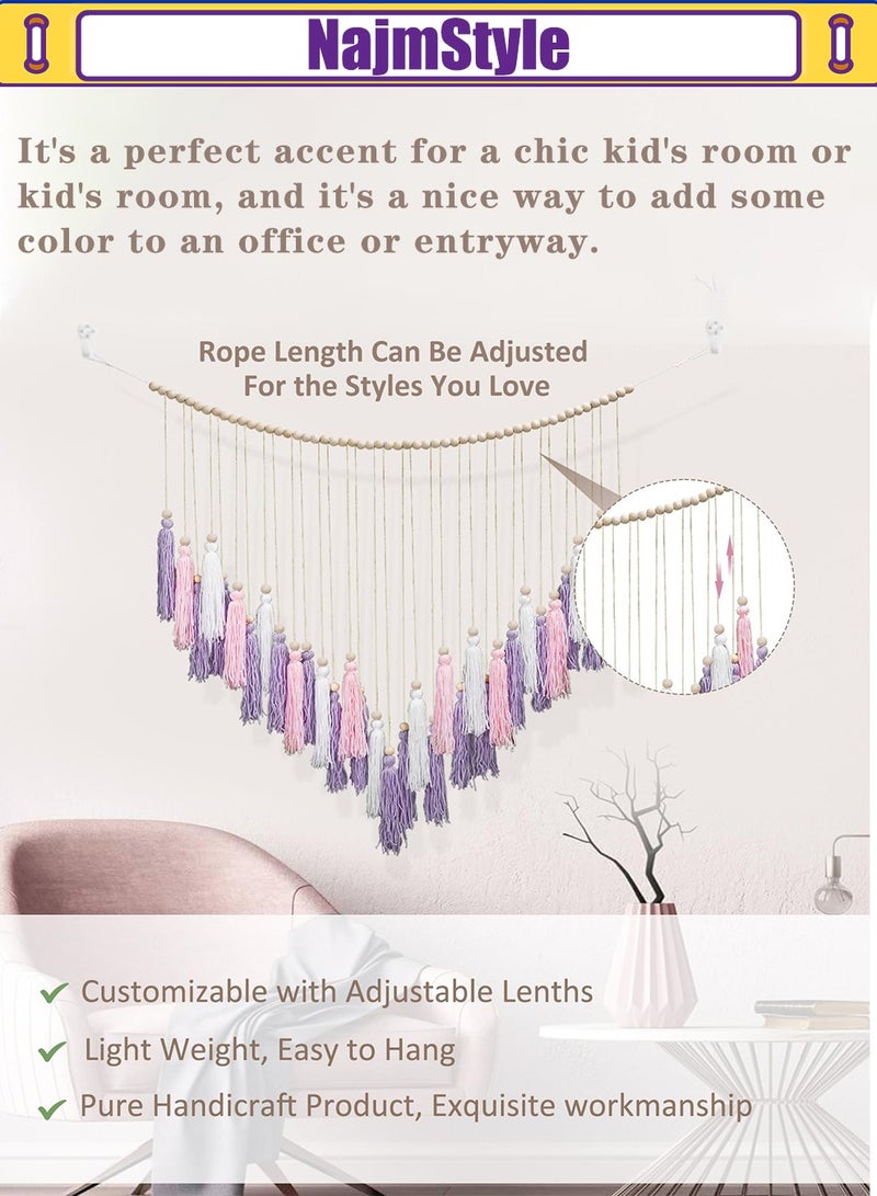 نجم ستايل Hanging Boho Wall decor, Purple Wall Decor for Bedroom Living Room Girls Room Nursery Large Tassel Wall Hanging with Wood Beads 35x36 Inch - Image 4