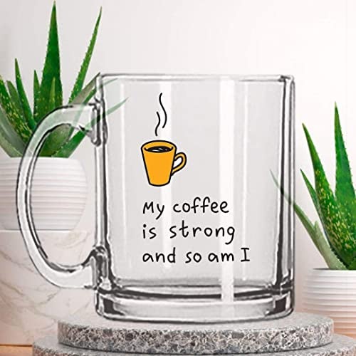 V Kraft My Coffee is Strong so am i Unique and Stylish Love Quote Printed Transparent Coffee Mug Tea Cup | Unique and Stylish | Gift for Anyone On Any Occasion | Pack of 1, 330ml, Glass - Image 3