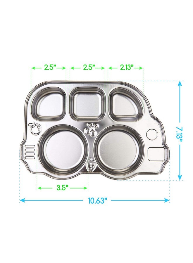 Innobaby Stainless Bus Plate with Airtight Sectional Lid, The Original, Leak-Resistant Divided Platter, Mom Invented Fun Shape Plate Din Din SMART for Babies, Toddlers and Kids, BPA Free Plate - Image 3