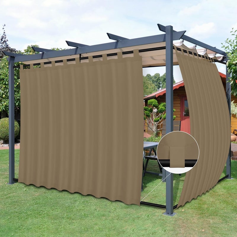 Easy-Going Outdoor Patio Curtains Detachable Tab Top Windproof Weatherproof Curtain for Cabana, Porch, Pergola and Gazebo, Tab Bottom Drape, 2 Panels, 110W x 108L inch, Khaki - Image 1