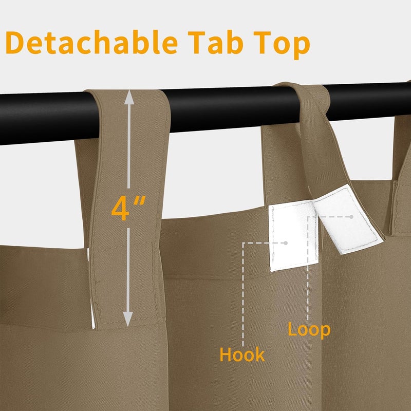 Easy-Going Outdoor Patio Curtains Detachable Tab Top Windproof Weatherproof Curtain for Cabana, Porch, Pergola and Gazebo, Tab Bottom Drape, 2 Panels, 110W x 108L inch, Khaki - Image 2