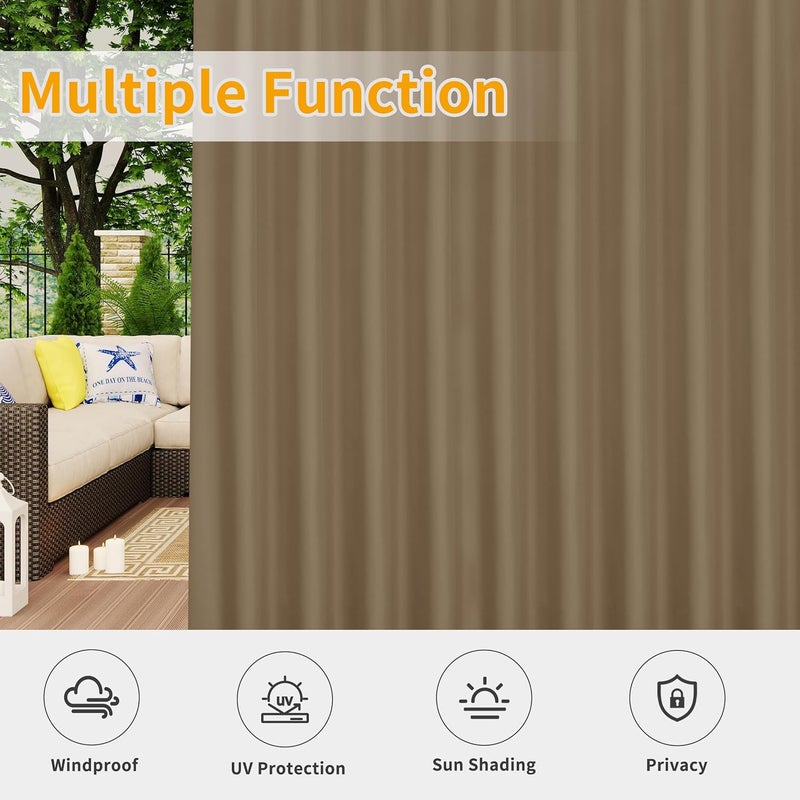 Easy-Going Outdoor Patio Curtains Detachable Tab Top Windproof Weatherproof Curtain for Cabana, Porch, Pergola and Gazebo, Tab Bottom Drape, 2 Panels, 110W x 108L inch, Khaki - Image 5