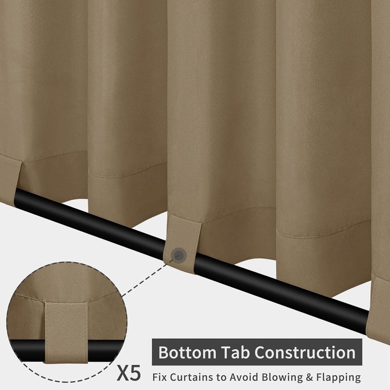 Easy-Going Outdoor Patio Curtains Detachable Tab Top Windproof Weatherproof Curtain for Cabana, Porch, Pergola and Gazebo, Tab Bottom Drape, 2 Panels, 110W x 108L inch, Khaki - Image 3