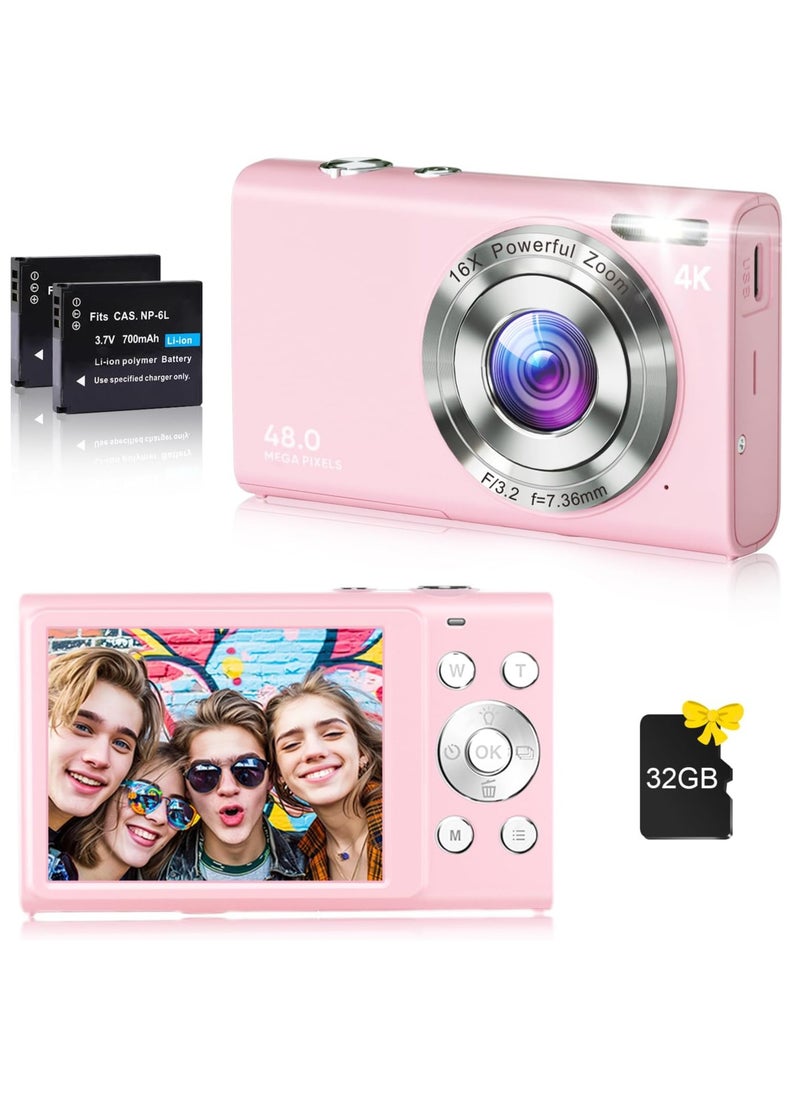Generic Digital Camera, 4K Vlogging Camera for YouTube Autofocus 48MP UHD Cameras for Photography with Anti-Shake, 16X Digital Zoom Point and Shoot Digital Camera with 32GB Card for Teens Adult Beginner  - Image 1